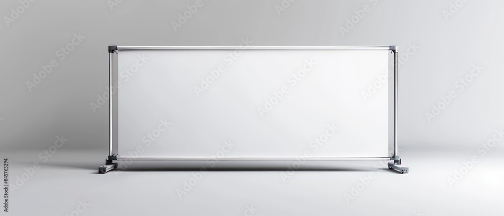 white landscape banner mockup, metallic support frame white landscape banner mockup, metallic support frame