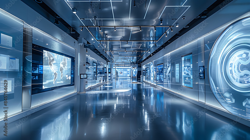The main exhibition hall of the New Energy Machine Industrial Park, with LED screens on the front wall to display product images and data information, screens display real-time. The main exhibition hall of the New Energy Machine Industrial Park, with LED screens on the front wall to display product images and data information, screens display real-time.