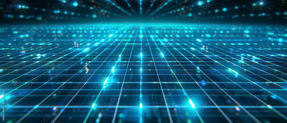 neon blue grid on a black background, glowing in mesmerizing fractal formations neon blue grid on a black background, glowing in mesmerizing fractal formations