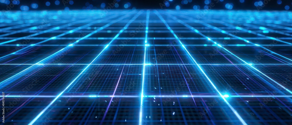 neon blue grid on a black background, glowing in mesmerizing fractal formations neon blue grid on a black background, glowing in mesmerizing fractal formations
