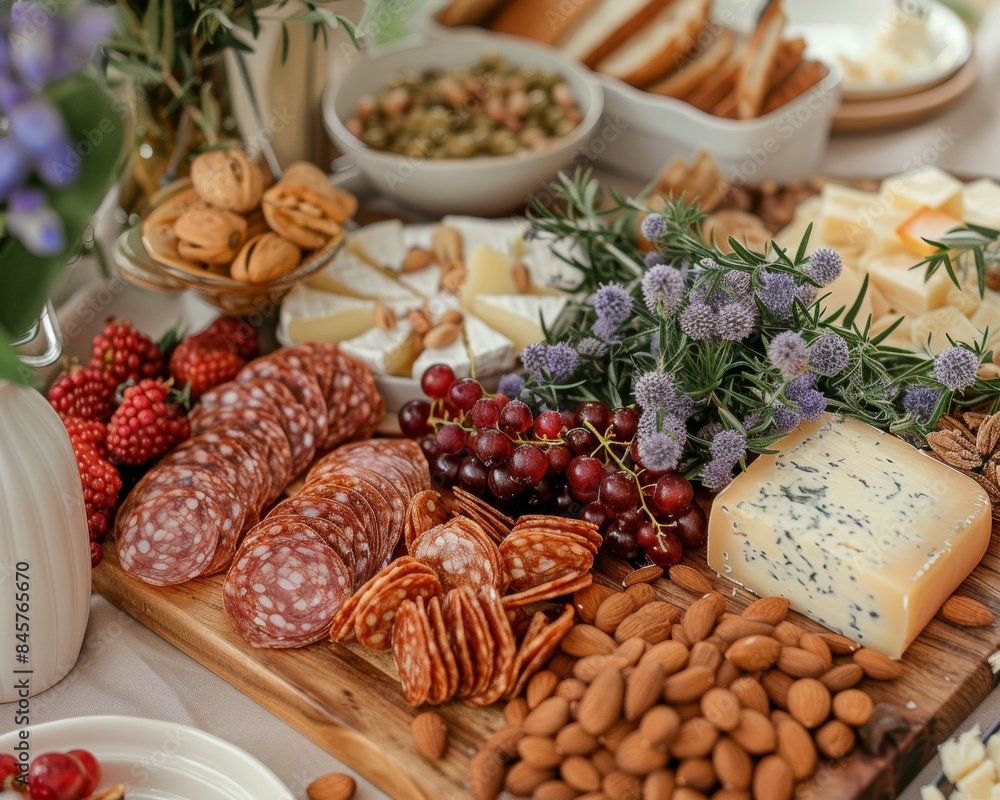 Cozy Charcuterie Board with Berries, Cheese, and Meats Under Warm Natural Lighting Cozy Charcuterie Board with Berries, Cheese, and Meats Under Warm Natural Lighting