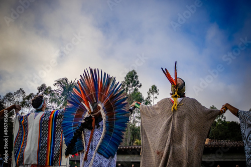 Sao Paulo, SP, Brazil - June 26 2021: Closing of Traditional indigenous ceremony details.