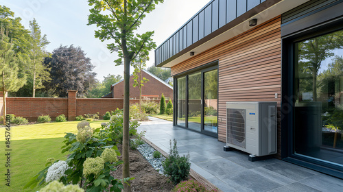 Obraz na płótnie Air Source heat pump installation outside a newly built residential home w salonie