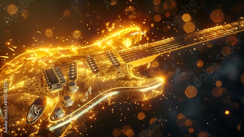 Abstract electric guitar shining with golden light
