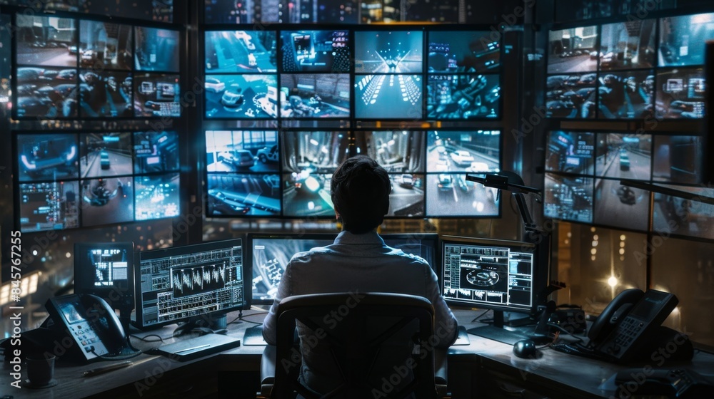 High-Tech Security Surveillance Room - Generative AI High-Tech Security Surveillance Room - Generative AI