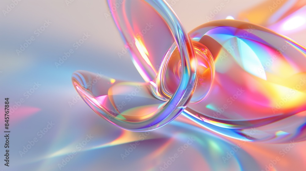 Colorful digital rendering of fluid, iridescent shapes in a close-up shot with light reflections Colorful digital rendering of fluid, iridescent shapes in a close-up shot with light reflections