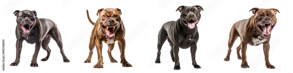 Collection of snarling pitbulls isolated on transparent or the white background Collection of snarling pitbulls isolated on transparent or the white background