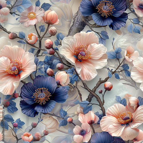 Seamless floral pattern with flowers on summer background, watercolor illustration. Template design for textiles, interior, clothes, wallpaper