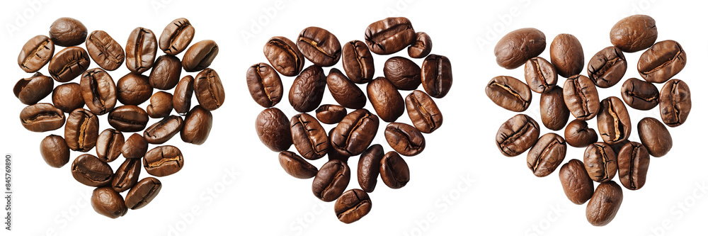 set of coffee beans forming a heart shape isolated on transparent background set of coffee beans forming a heart shape isolated on transparent background