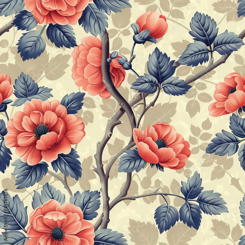 Seamless floral pattern with flowers on summer background, watercolor illustration. Template design for textiles, interior, clothes, wallpaper