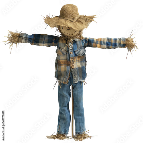 Traditional scarecrow made of straw and old clothes.