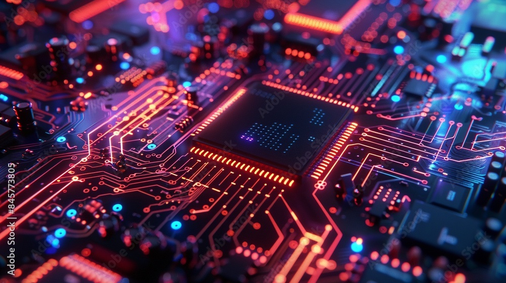 Threedimensional electronic circuit with integrated microprocessor, graphic visualization of hardware connections, vibrant and technical design 8K , high-resolution, ultra HD,up32K HD Threedimensional electronic circuit with integrated microprocessor, graphic visualization of hardware connections, vibrant and technical design 8K , high-resolution, ultra HD,up32K HD
