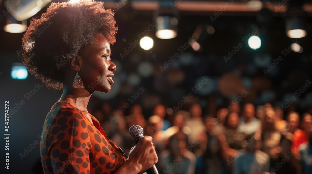 Obraz premium A beautiful businesswoman seeking her colleagues input while delivering a speech at a seminar.