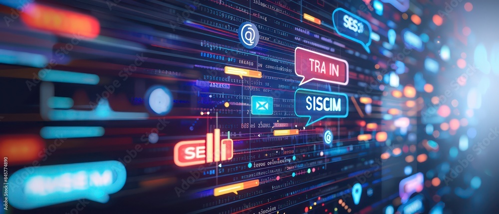 modern web interface, vibrant icons float over analytics graphs, symbolizing a strategic approach to digital marketing modern web interface, vibrant icons float over analytics graphs, symbolizing a strategic approach to digital marketing
