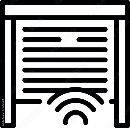 Simple line icon of an automatic garage door being controlled by a remote controller