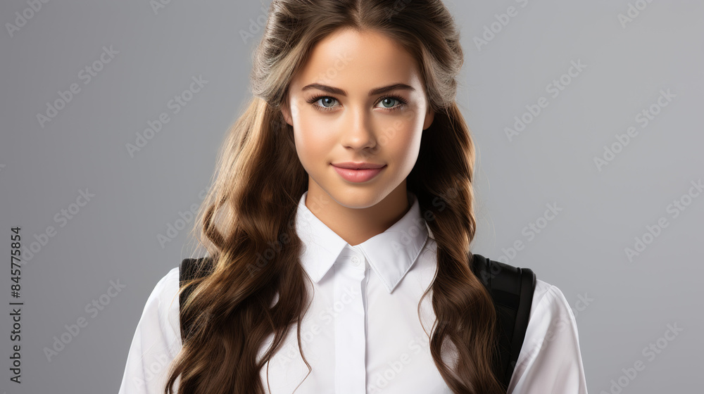 Charming, youthful Caucasian schoolgirl with a smile Charming, youthful Caucasian schoolgirl with a smile