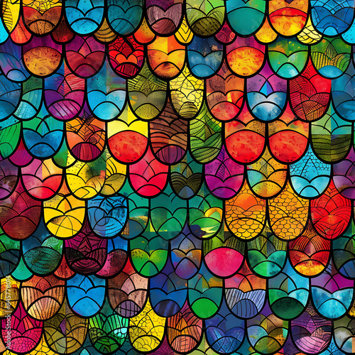 Rainbow Scales in a Seamless Pattern Tile