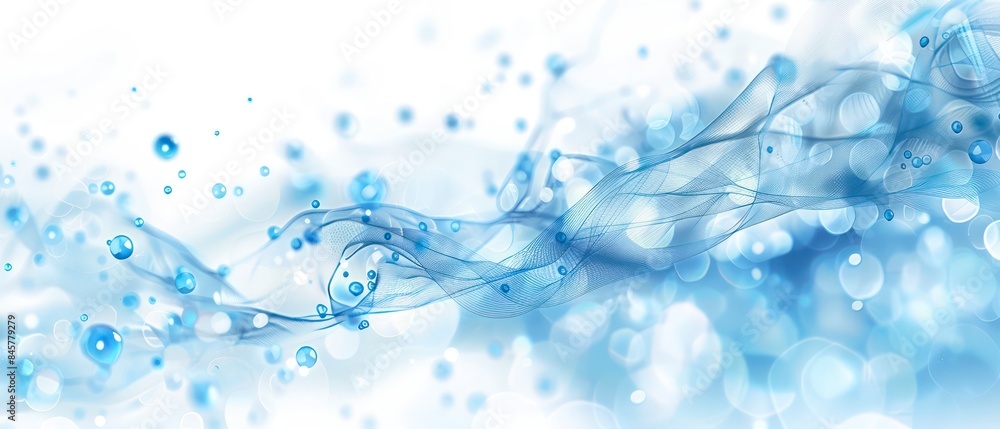 Blue wireframe bubbles and light rays on a white backdrop, representing the intersection of technology and abstract art in clean, modern design