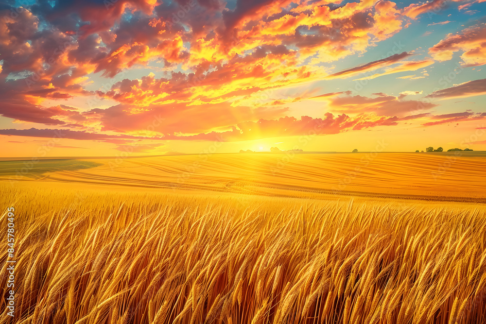 A picturesque sunset over a vast field of golden wheat, with the sky painted in hues of orange and pink. A picturesque sunset over a vast field of golden wheat, with the sky painted in hues of orange and pink.