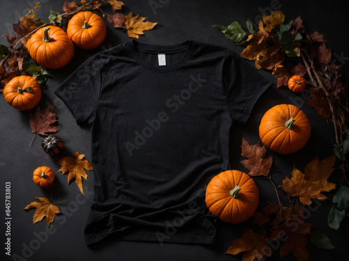 black womens tshirt halloween mockup with pumpkins