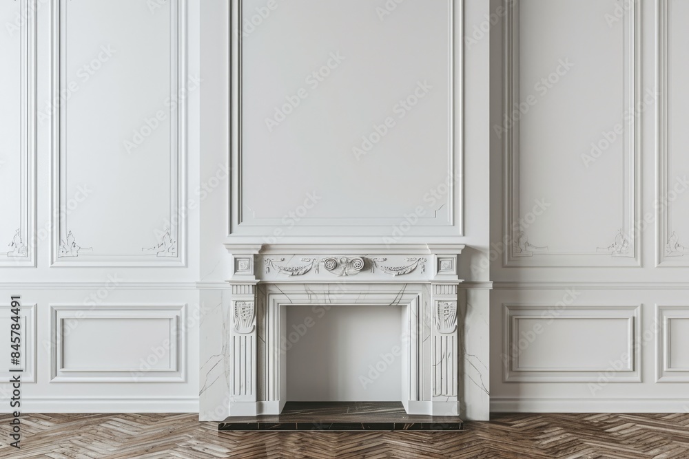 White Fireplace in Modern Classic Interior: 3D Render Illustration White Fireplace in Modern Classic Interior: 3D Render Illustration