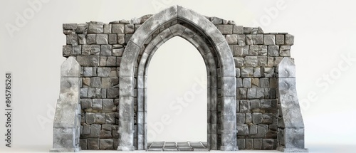 Stone medieval altar gate entrance, white background