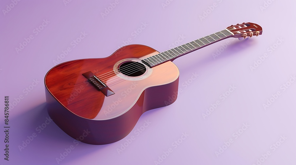 Fototapeta premium Acoustic guitar on purple isolated background