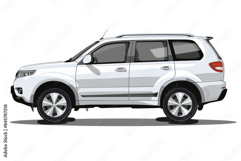 SUV Vehicle Isolated. Abstract Illustration of Silver SUV Car for Transportation