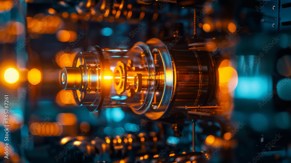 A close up of a machine with a glowing yellow light A close up of a machine with a glowing yellow light