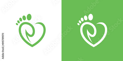 Creative foot care logo design with love element. Premium Vector