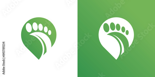 Foot care pin logo design vector, with foot concept and pin logo design. Premium Vector
