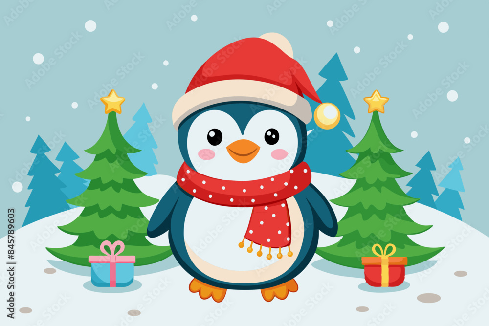  cute Christmas penguin character vector illustration