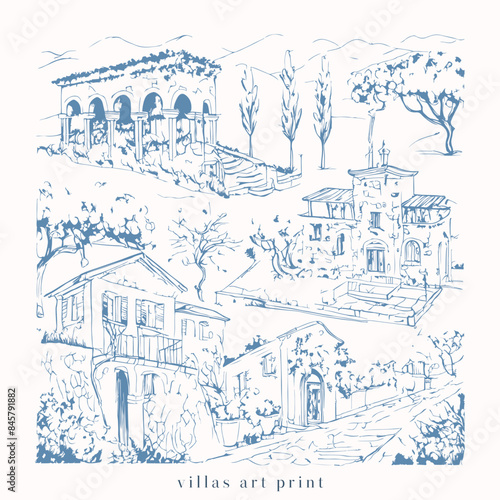 Tuscan Villa or Provence rough sketched abstract 