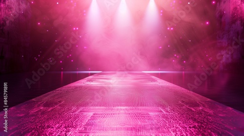 Glamorous fashion runway with pink spotlights on catwalk, motivation art luxury design photo