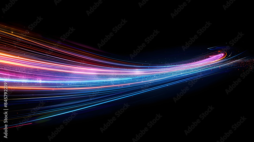 Colorful light trails with motion effect. Illustration of high speed light effect on black background. generative AI. Colorful light trails with motion effect. Illustration of high speed light effect on black background. generative AI.