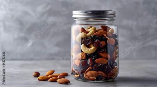  Organic Dried Fruit and Nuts Elegantly Arranged in a Jar photo