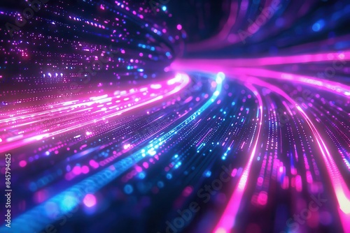 abstract 3d technology background with glowing neon light trails cyber space © Jelena