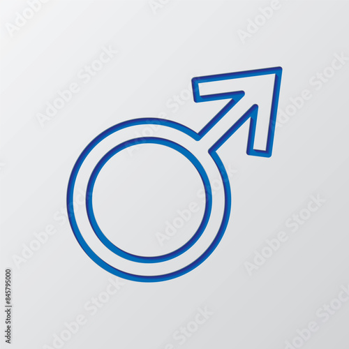 Male simple icon vector. Flat design. Paper cut design. Cutted blue symbol with shadow. Gray background