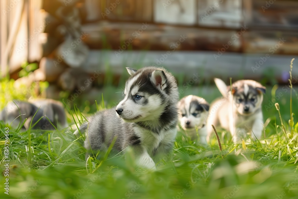 adorable alaskan malamute puppies playing in grassy yard by wooden cabin cute dog photography adorable alaskan malamute puppies playing in grassy yard by wooden cabin cute dog photography