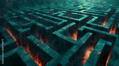 A labyrinth of thoughts depicted through a maze of interconnected neurons