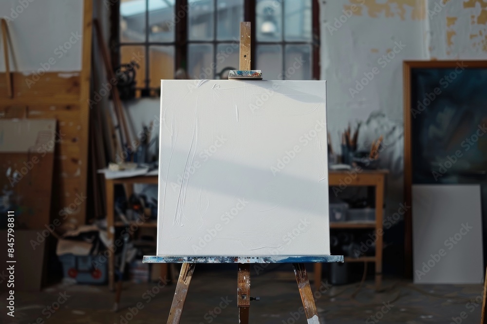 Blank canvas awaiting inspiration in a creative studio. Mockup Blank canvas awaiting inspiration in a creative studio. Mockup