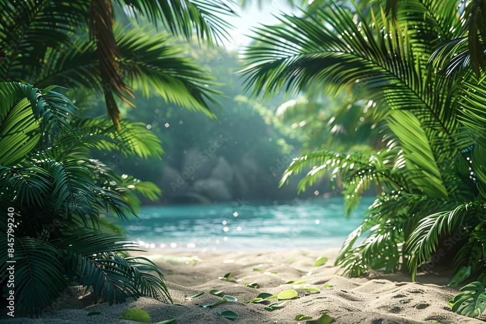 Summer beach with tall palm trees. Summer beach with tall palm trees.