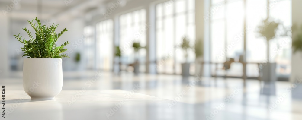 Contemporary office interior with white open space, blurred background