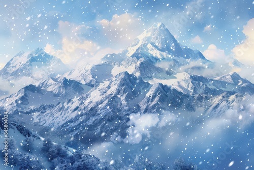 breathtaking winter mountain landscape with falling snowflakes serene snowy scenic wallpaper background