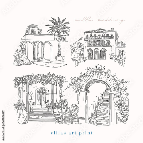 Tuscan Villa or Provence rough sketched abstract 