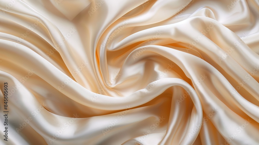 delicate creamy color satin fabric with soft folds, textile background