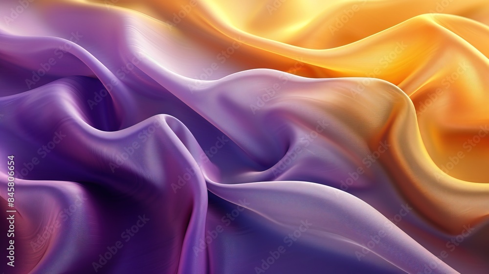Obraz premium Abstract Background with 3D Wave Bright Gold and Purple Gradient Silk Fabric 
