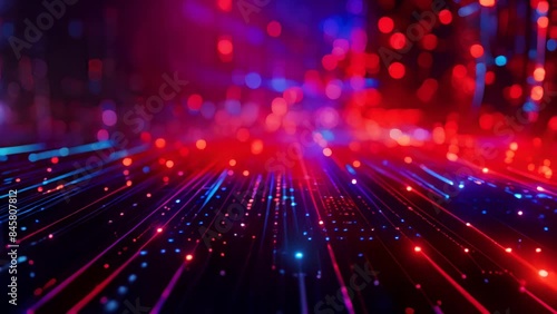 Wallpaper Mural A dynamic abstract image featuring vibrant red and blue neon lights forming intricate data streams and lines. This high-tech representation evokes a sense of digital connectivity and futuristic  Torontodigital.ca