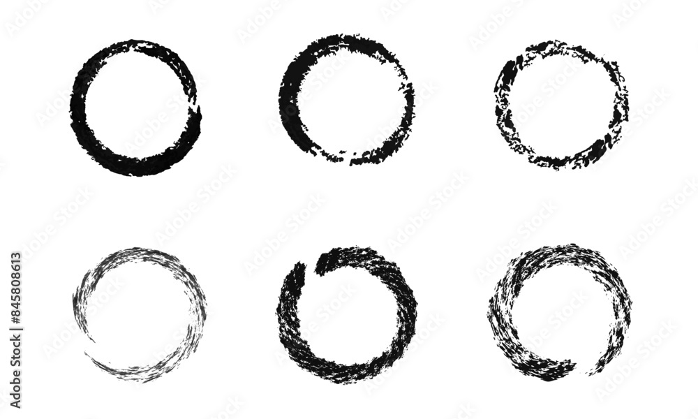 set of circle frames, hand drawn shapes with charcoal texture. Vector. isolated set of circle frames, hand drawn shapes with charcoal texture. Vector. isolated
