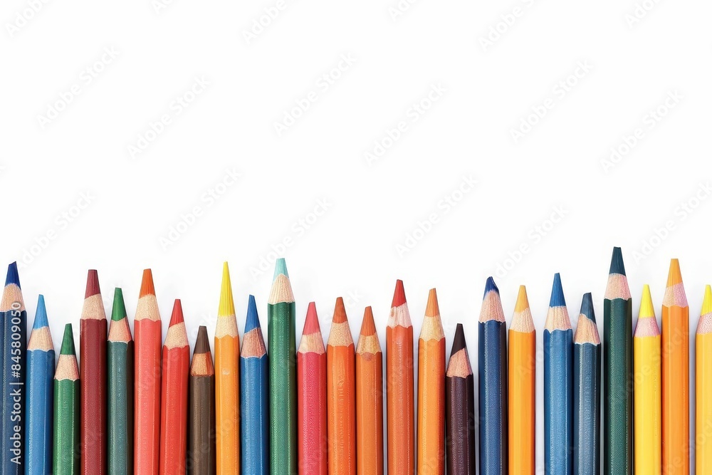 colorful crayons in long rows on white background education supplies border colorful crayons in long rows on white background education supplies border